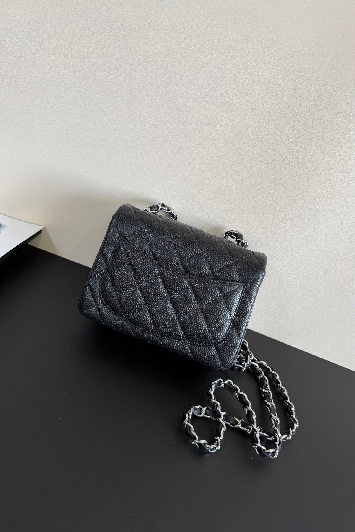 CC Flap Bag 17cm Black Caviar SHW 284755