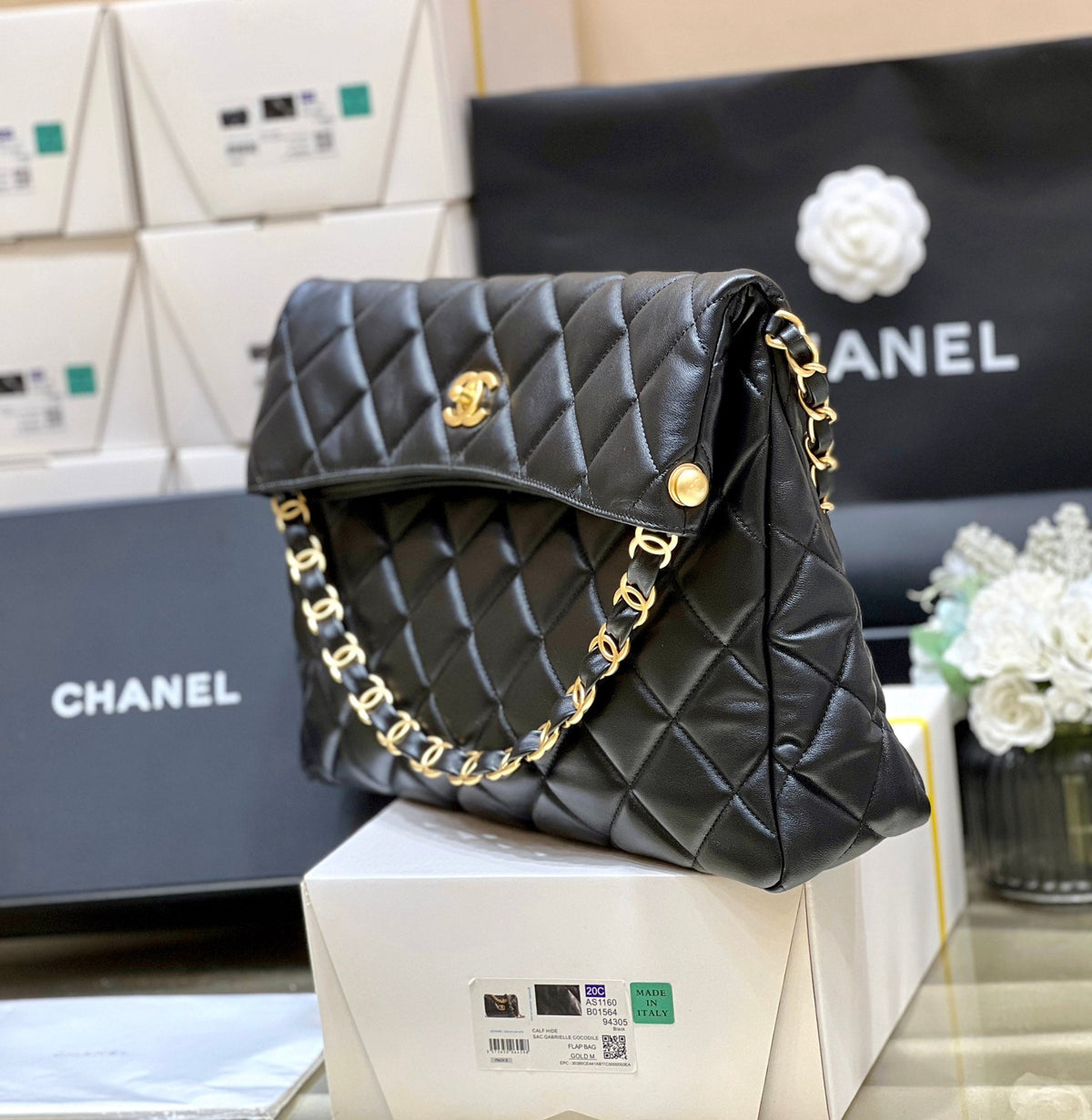 CC Misia Camera Case Flap Bag Black Quited Lambskin