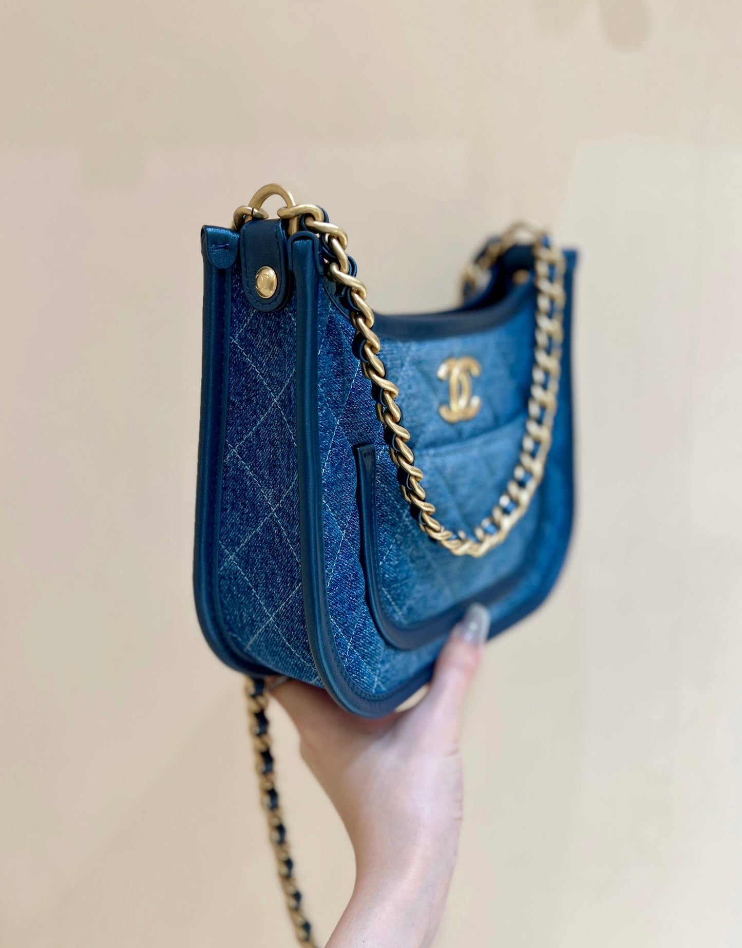 CC 24S AS4666 Shoulder Bag 24cm Blue Denim Light GHW