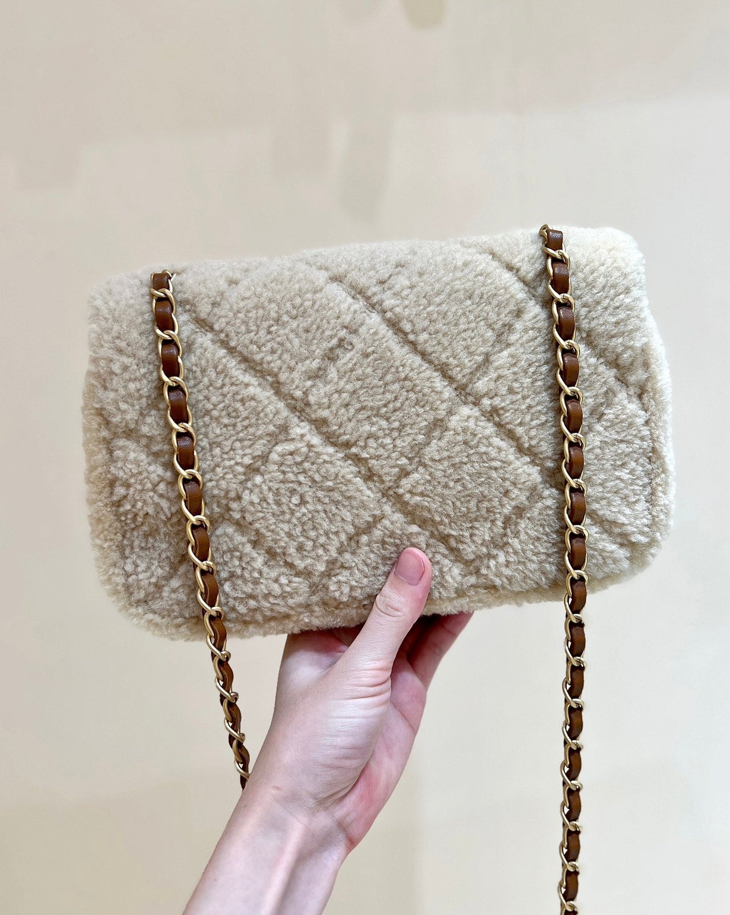 CC  24K Teddy Bear CF 23.5cm Brown Beige Lambskin & Fur Light GHW