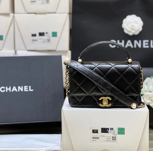 CC 25P Handle Bag 20cm Black Quited Lambskin 290311