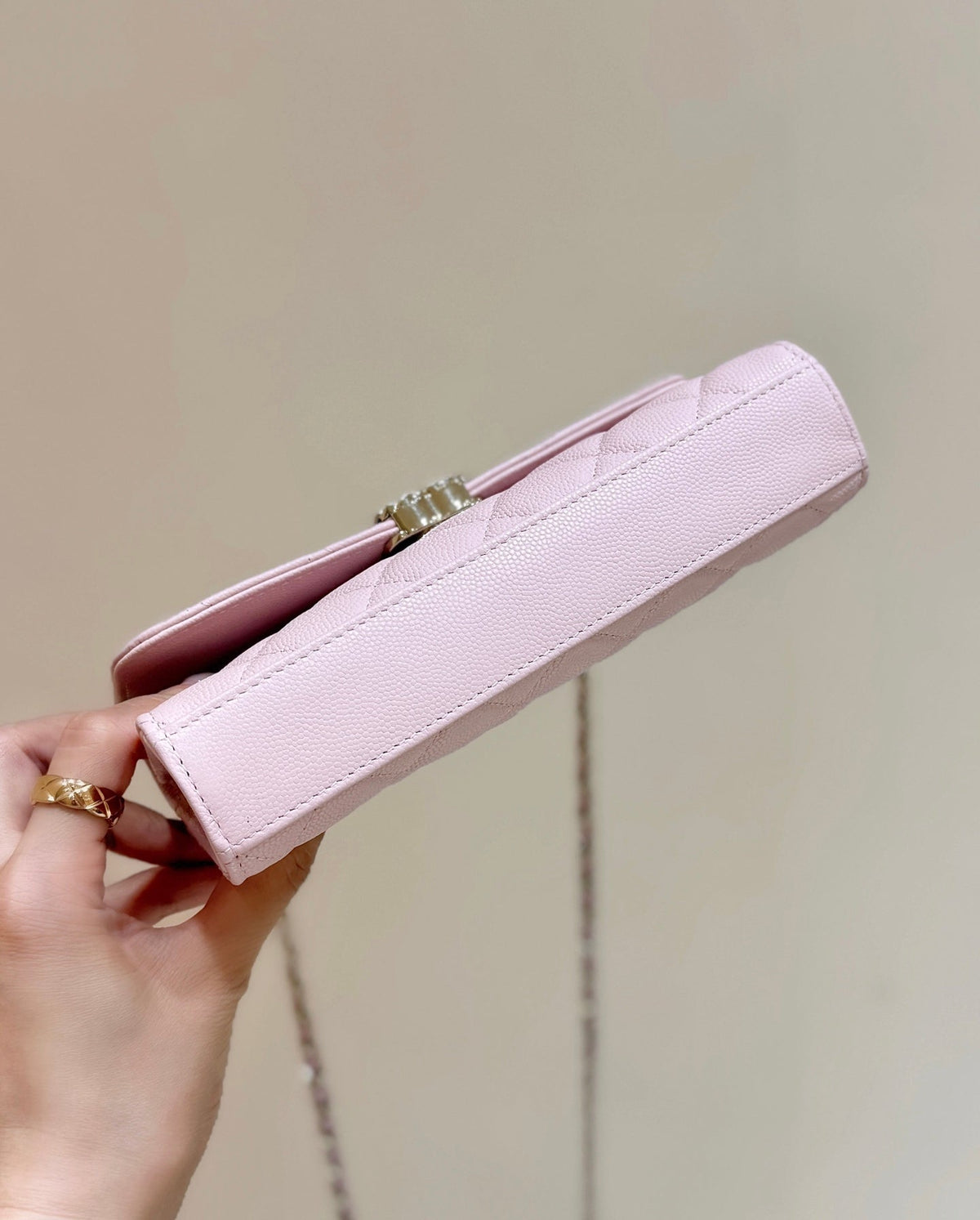 CC 25S Kelly Bag Top Handle 18cm Pink Grained Calfskin