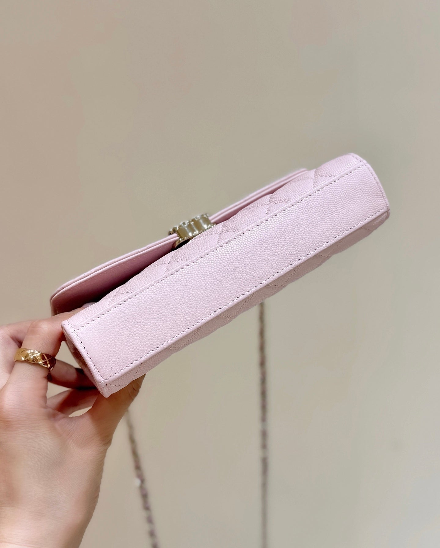 CC 25s Kelly Handle Bag Light Pink Caviar Leather