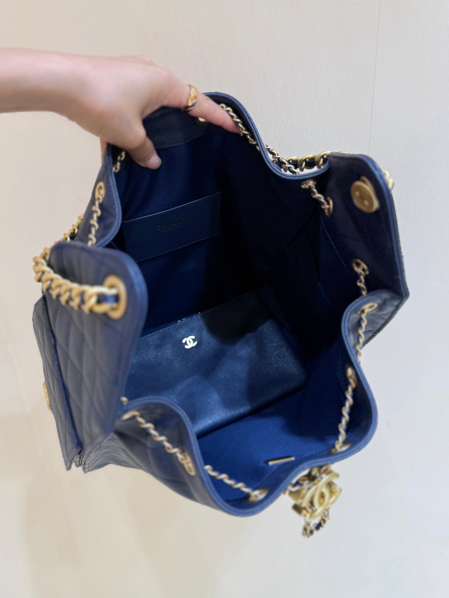 CC 25C Hobo Bag Large 40cm Navy Blue Caviar GHW 290184