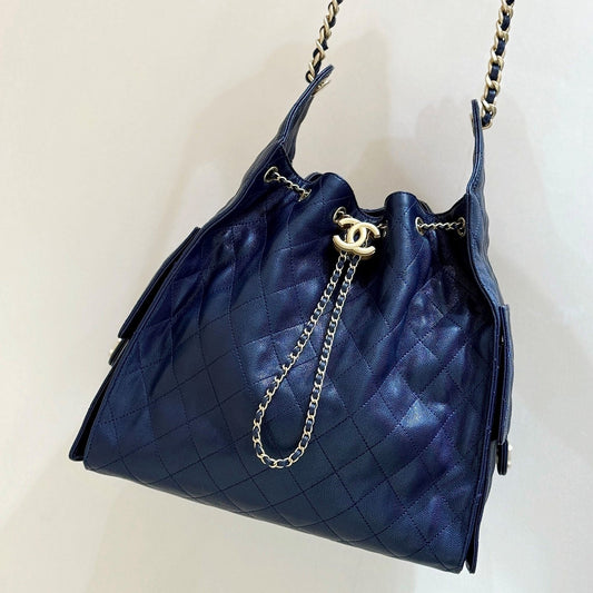 CC 25C Hobo Bag Large 40cm Navy Blue Caviar GHW 290184