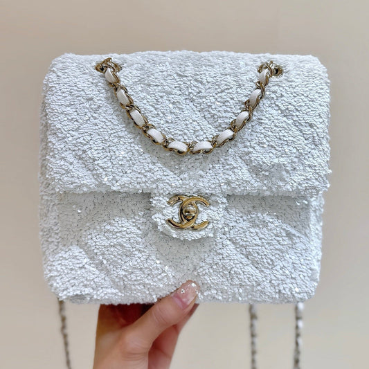 Chanel 2025 Backpack White Sequin Lambskin 346043