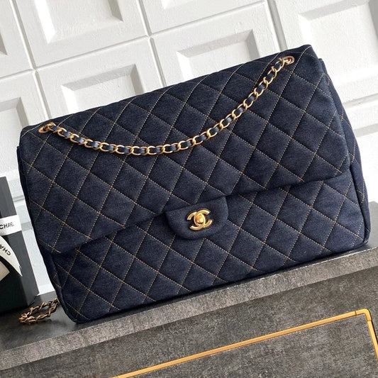 CC  2026 Flap Bag 38.5cm Blue Denim Leather