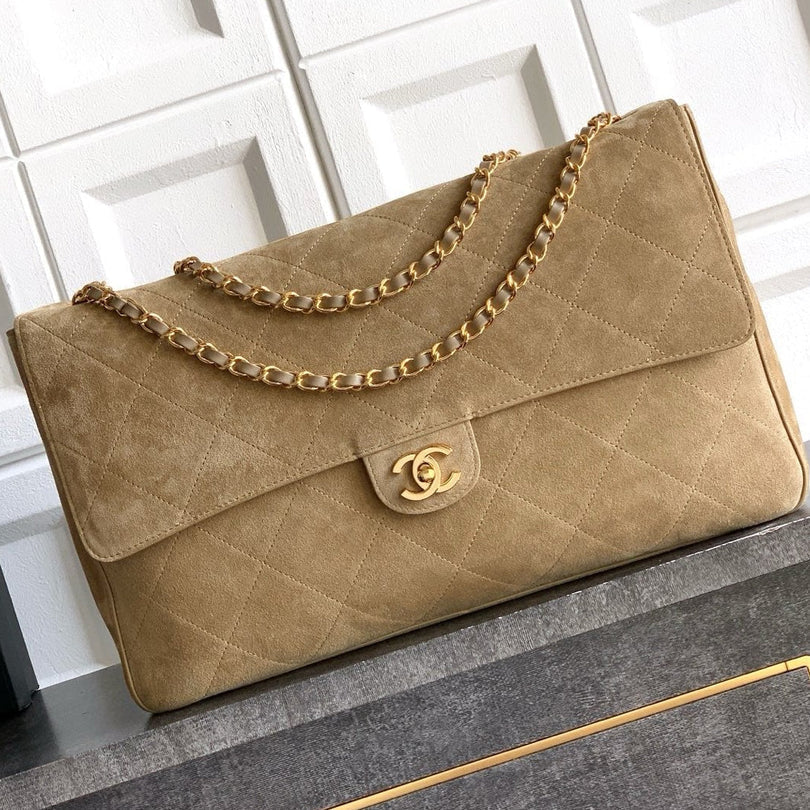 CC 2026 Flap Bag 38.5cm Beige Suede Leather