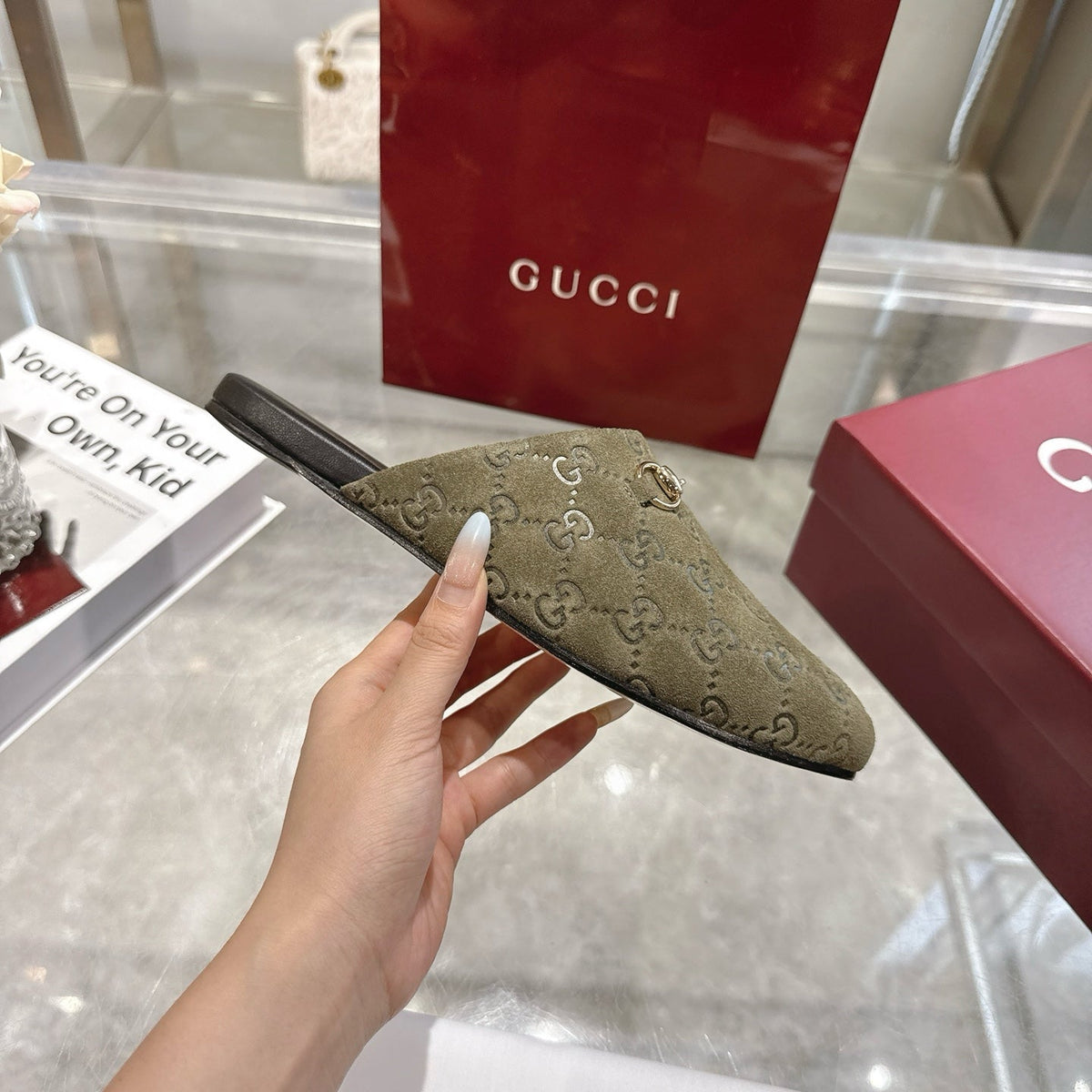 GG 26s Mule With Horsebit Olive Green Suede 664800