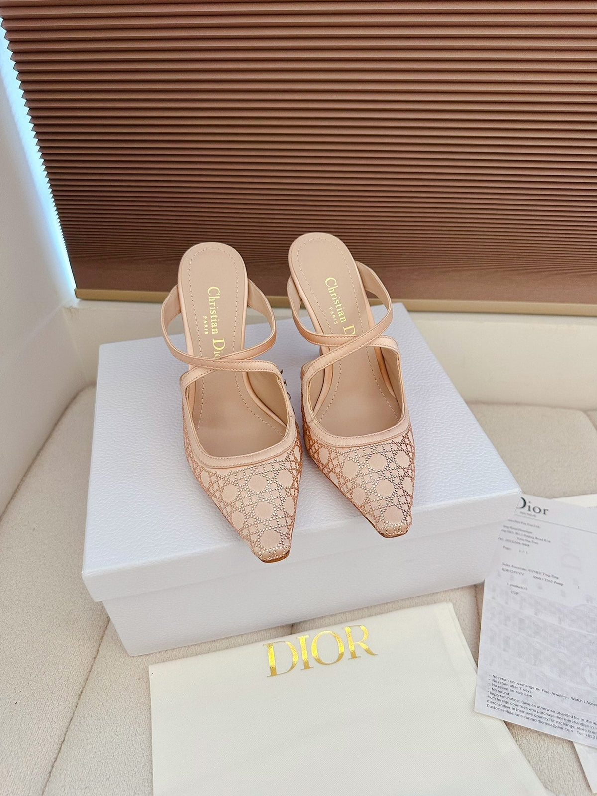 CD 26 High Heel Mule 95 Blush Pink Mesh Fabric Sheepskin 614896