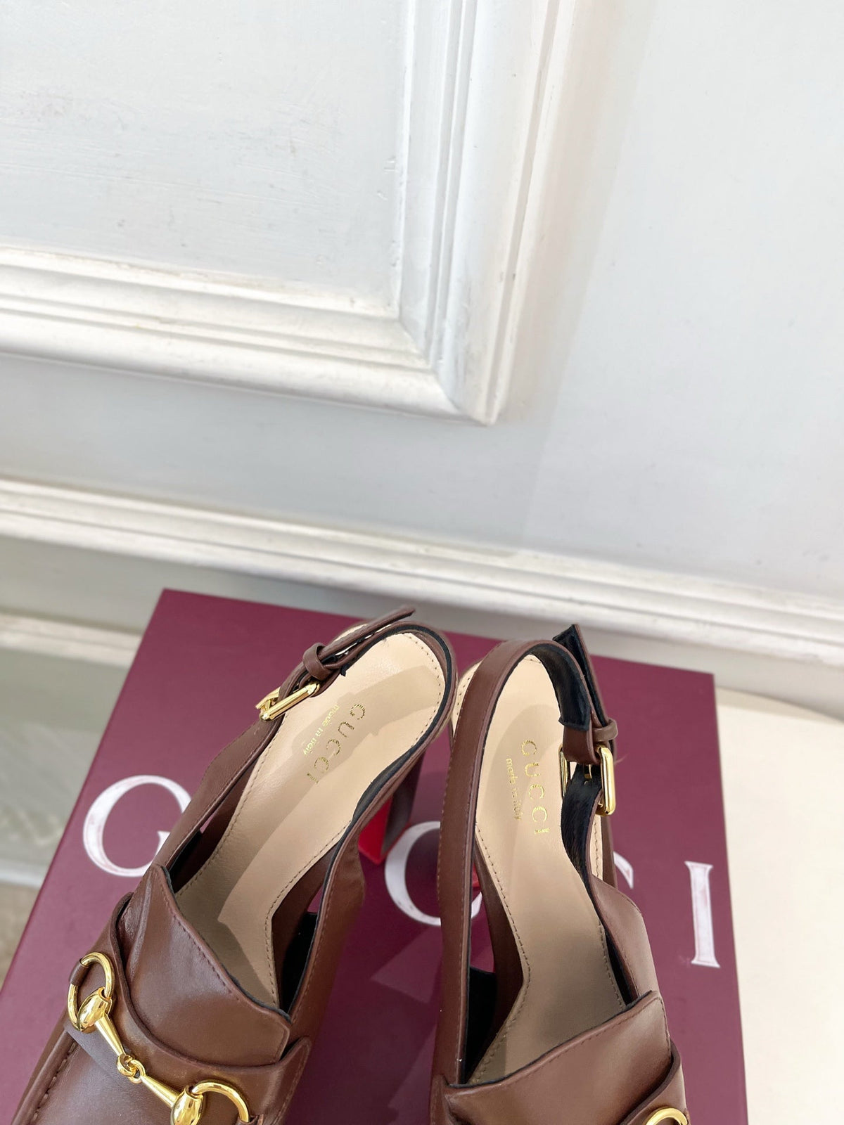 GG Horsebit Platform Loafer Slingback Brown Leather 640264