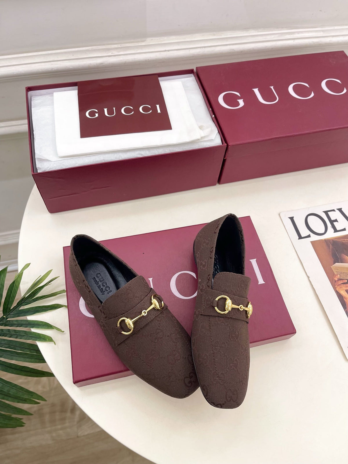 GG 26s Loafer With Horsebit Brown Canvas 640286