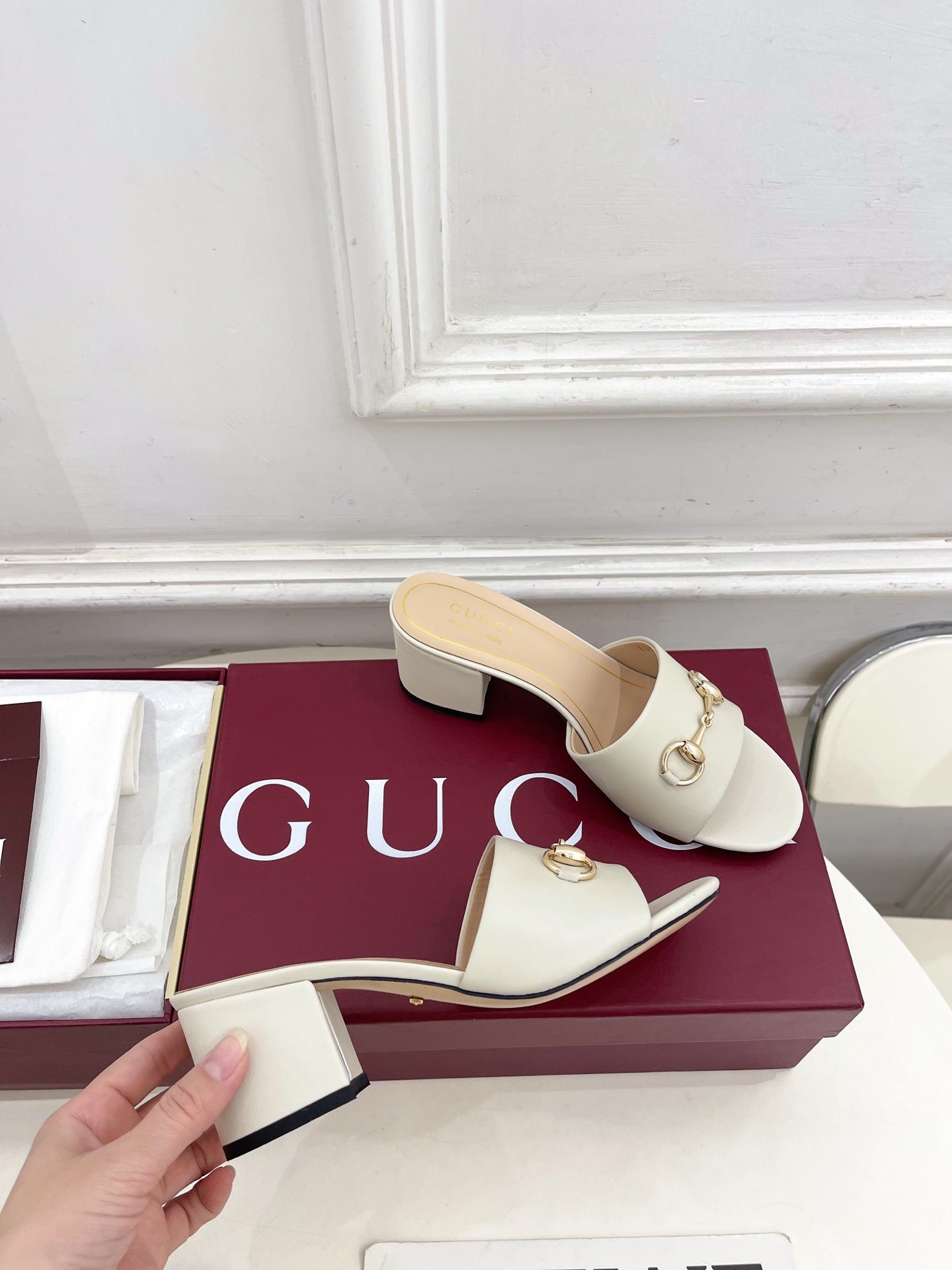 GG 26s Slide Sandal 5.5cm With Horsebit White Leather 640291