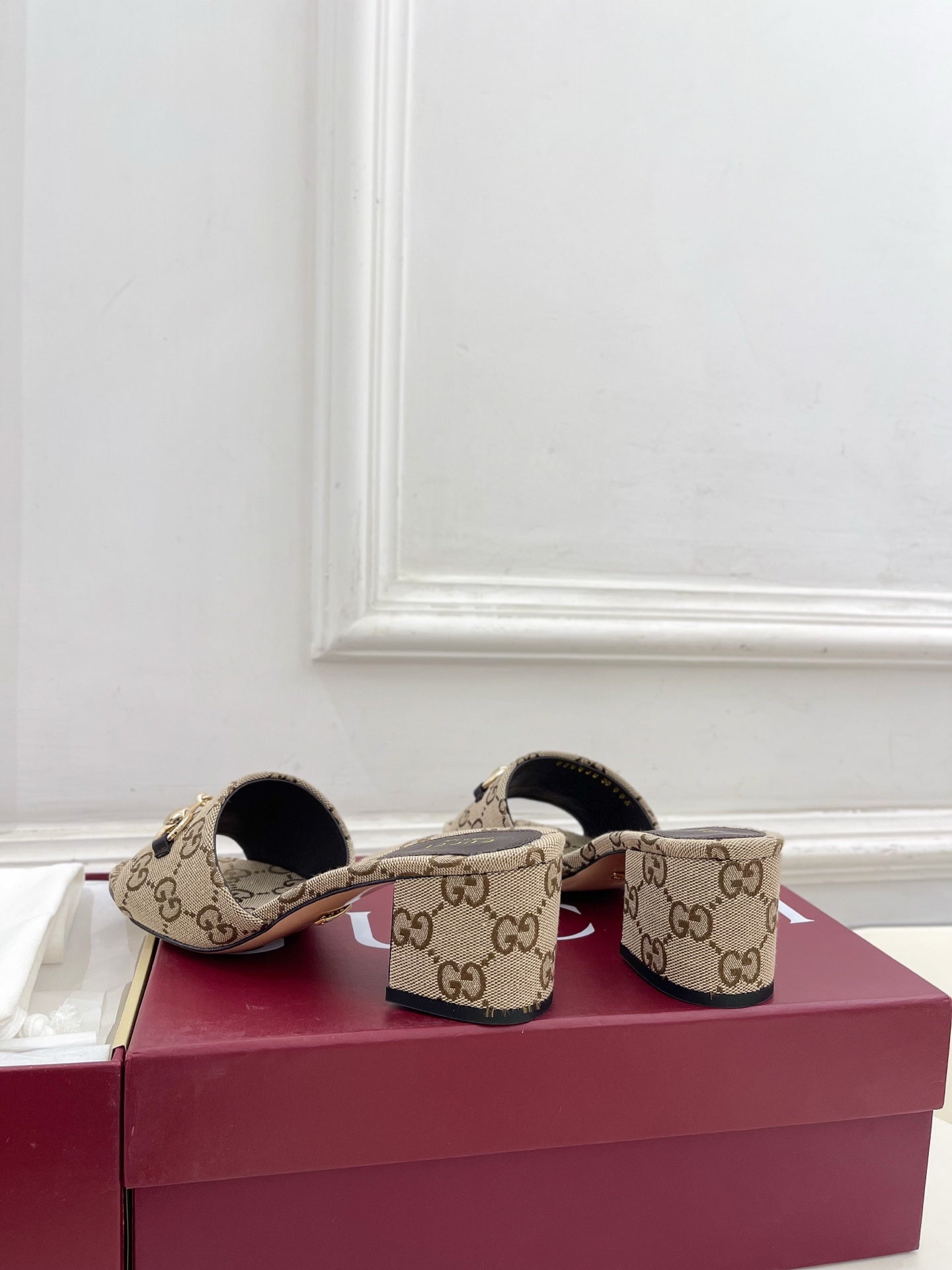 GG 26s Slide Sandal 5.5cm With Horsebit Brown Beige Canvas 640299