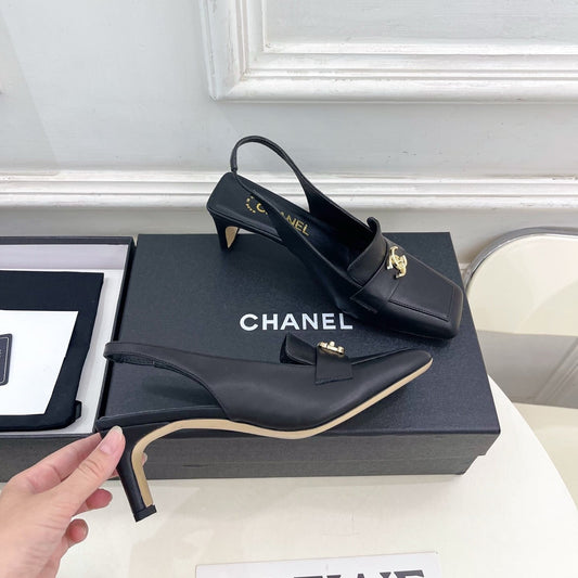 CC 26s Slingback Kitten Heels 6cm Black Leather 946836