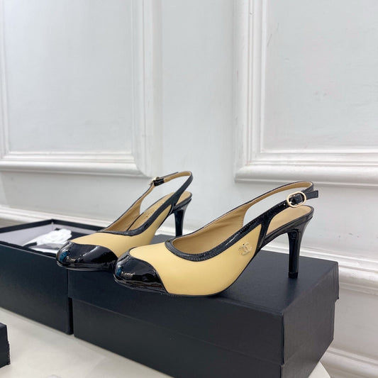 CC 26s Slingbacks Conic Heel 9cm Black Beige Leather 946884