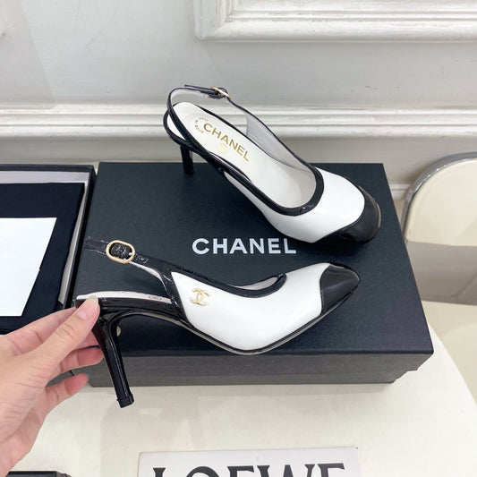 CC 26s Slingbacks Conic Heel 9cm Black White Leather 946882