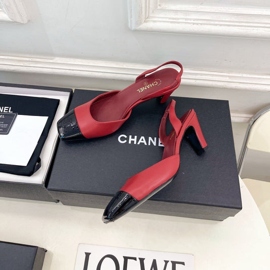 CC 26s Square Toe Slingback 6.5cm Black Red Leather 946909
