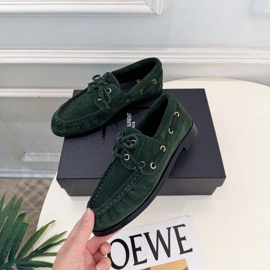 YSL Le Loafer Bateau Boat Shoes Dark Green Suede 112329