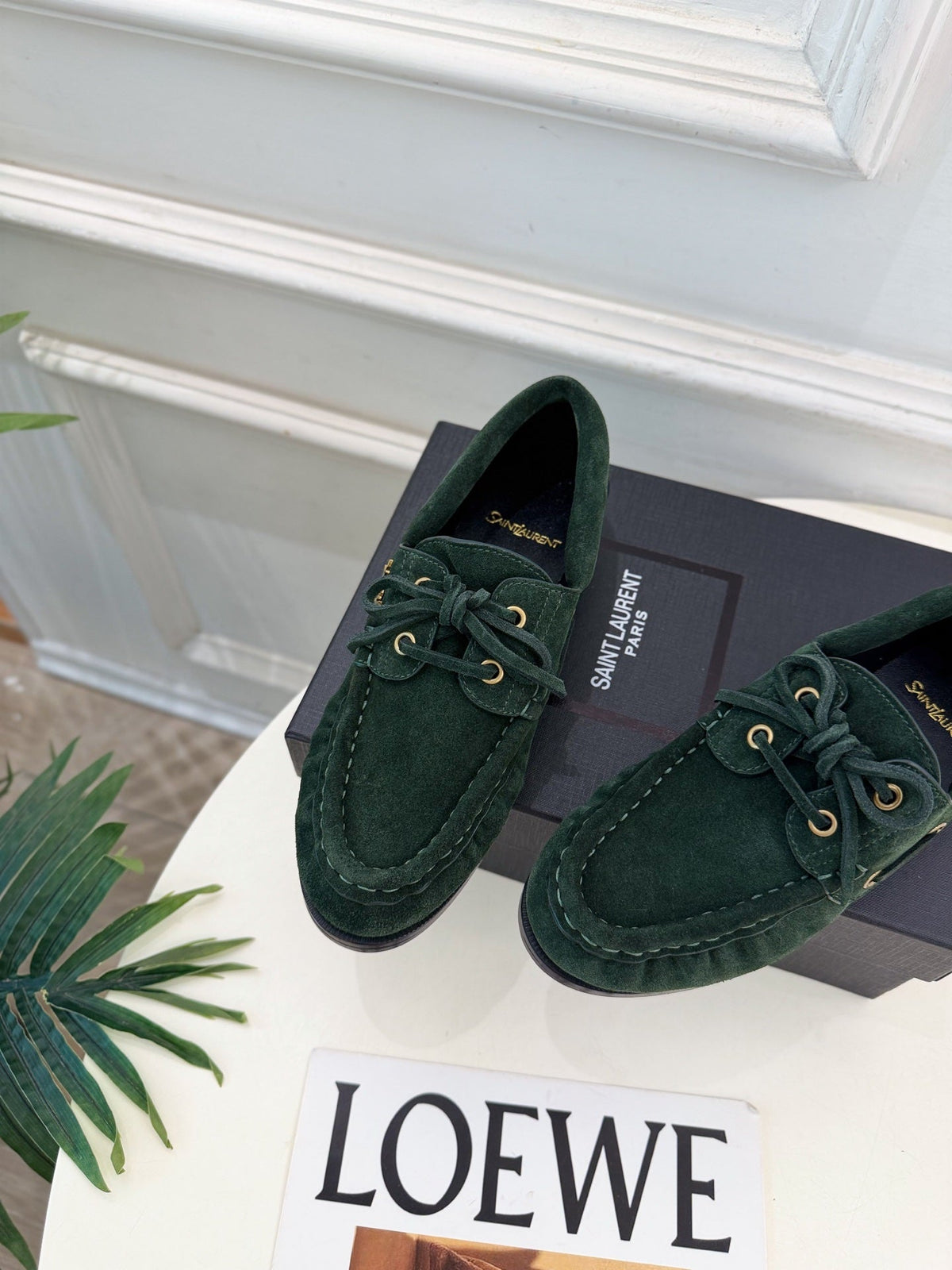 YSL Le Loafer Bateau Boat Shoes Dark Green Suede 112329