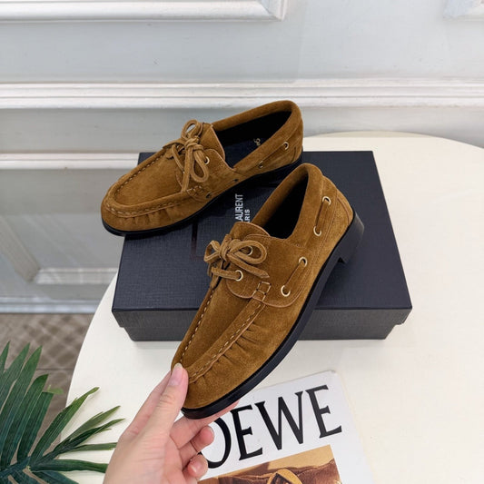 YSL Le Loafer Bateau Boat Shoes Tan Suede 112330