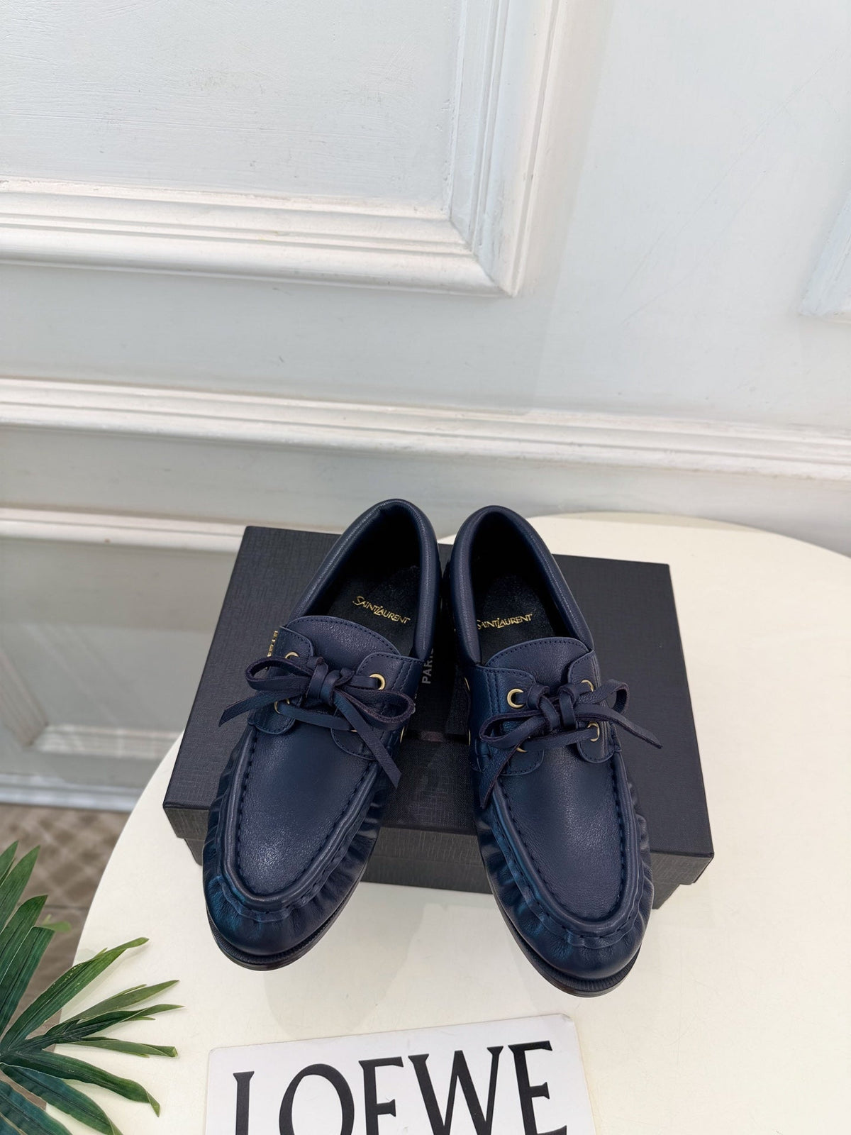YSL Le Loafer Bateau Boat Shoes Navy Blue Smooth Leather 112333