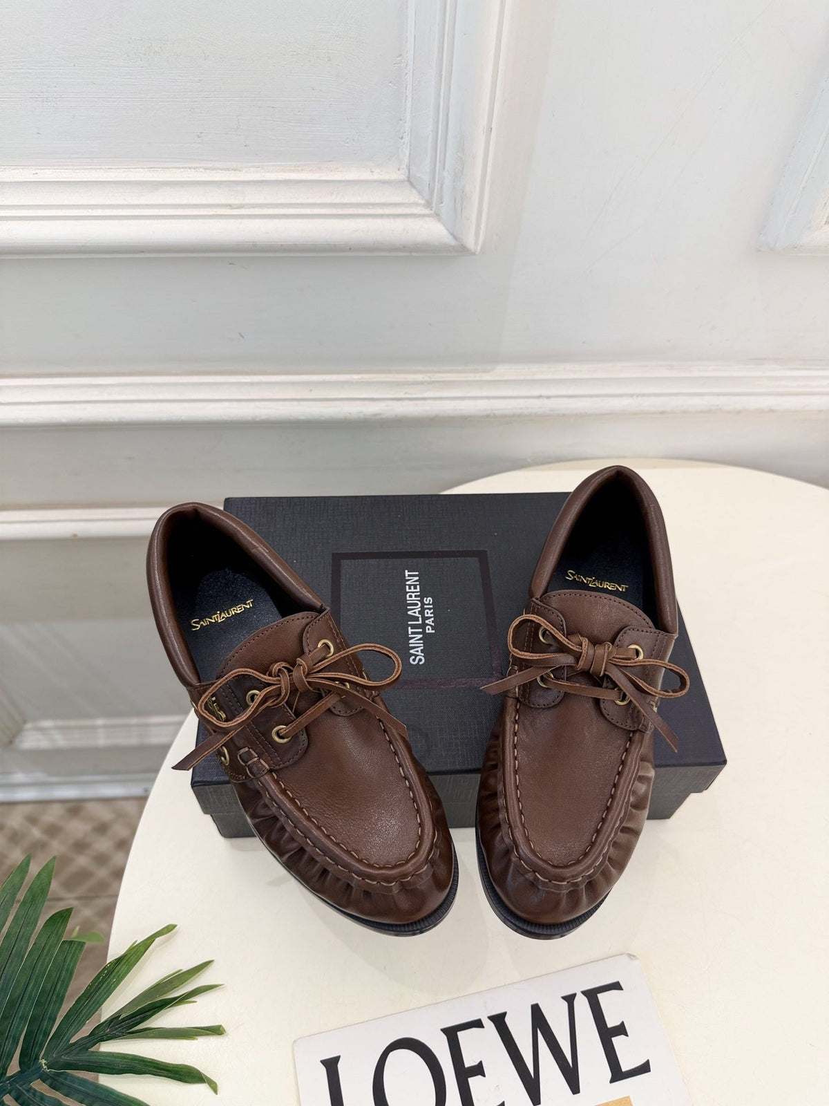 YSL Le Loafer Bateau Boat Shoes Brown Smooth Leather 112334