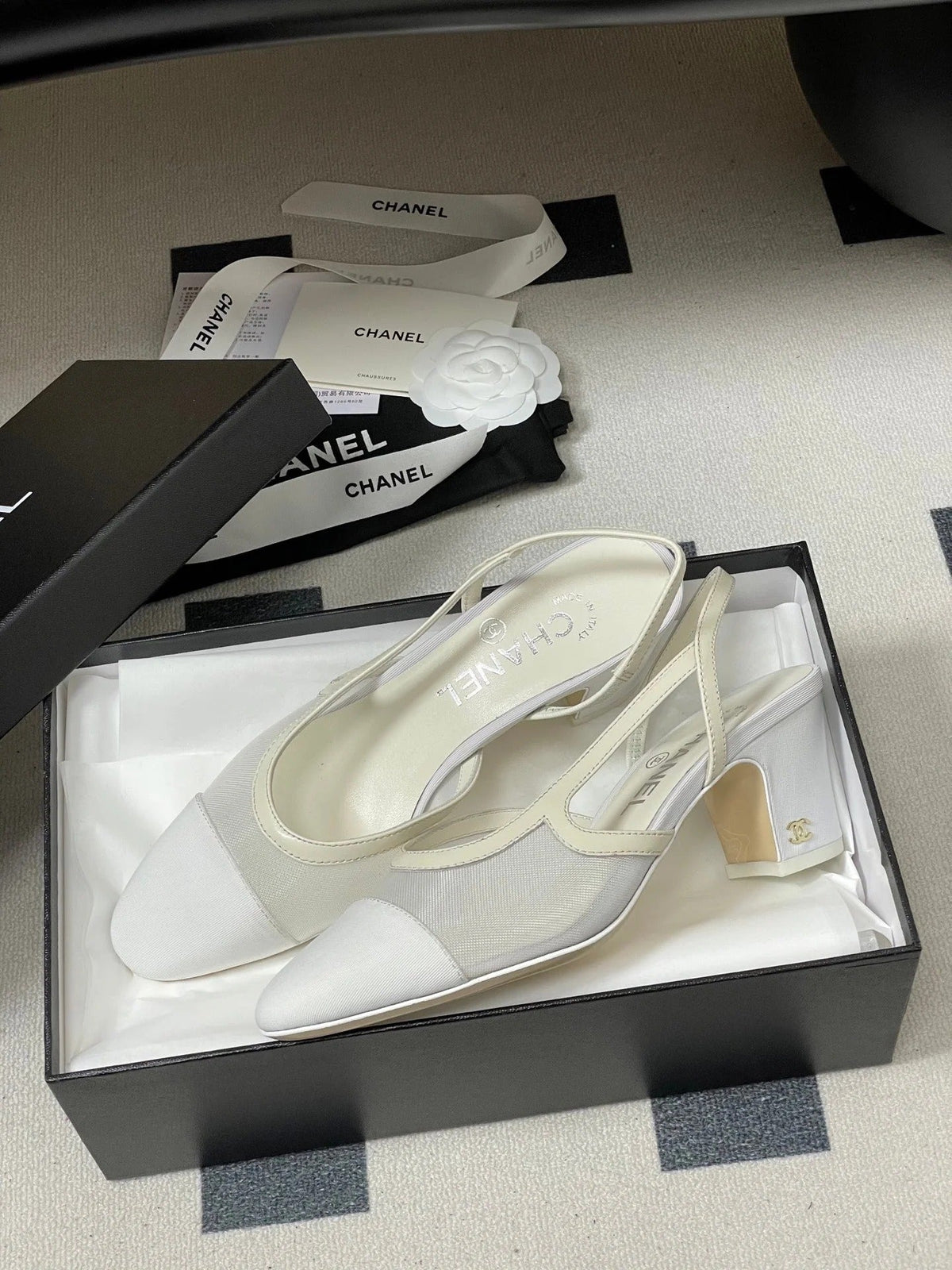 CC 26s Slingback 65 White Mesh Fabric Sheepskin 649445
