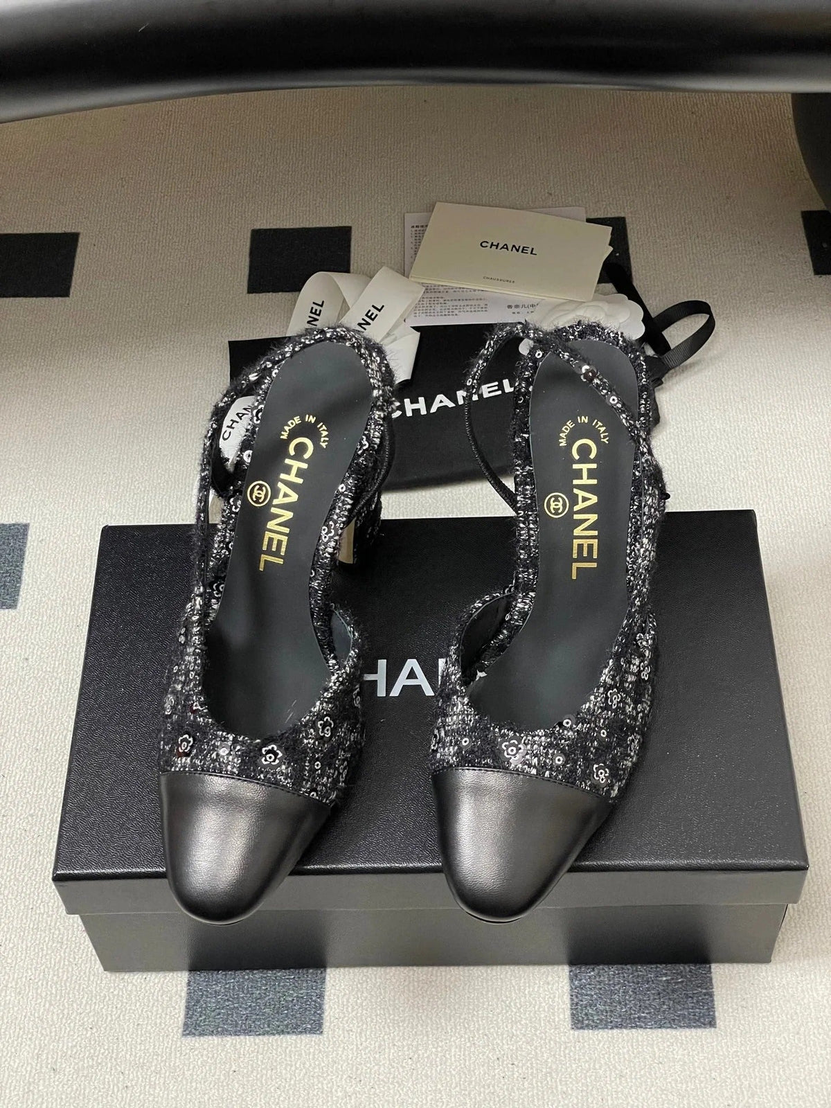 CC 26s Slingback 95 Black Tweed Sheepskin 649418