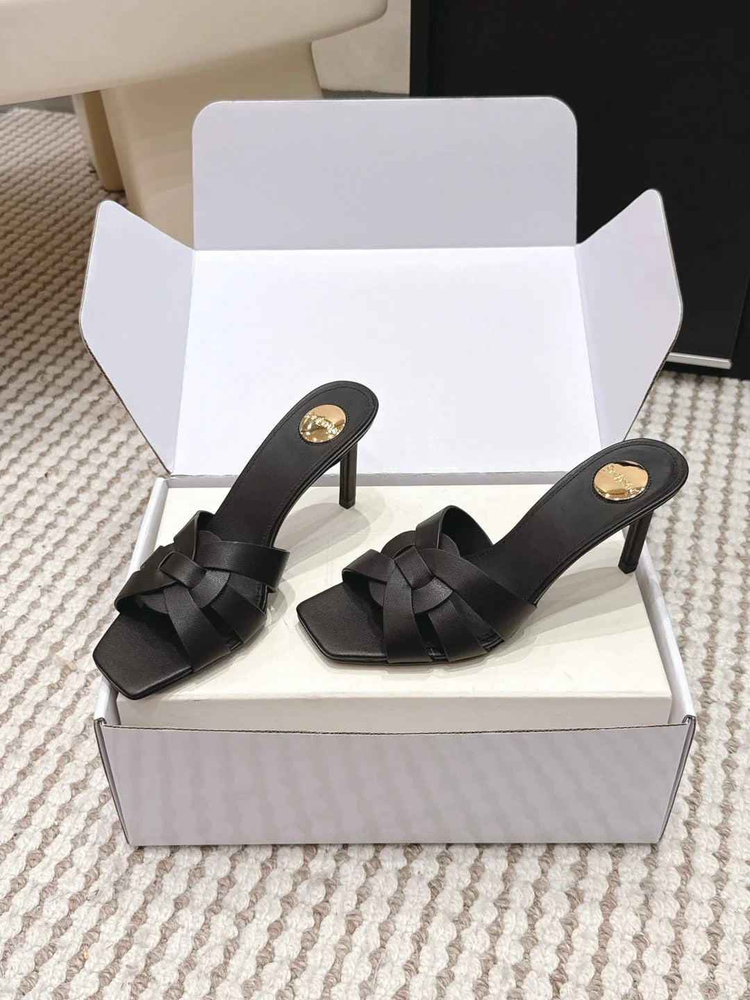 YSL 26ss High-Heeled Slippers 75 Calfskin