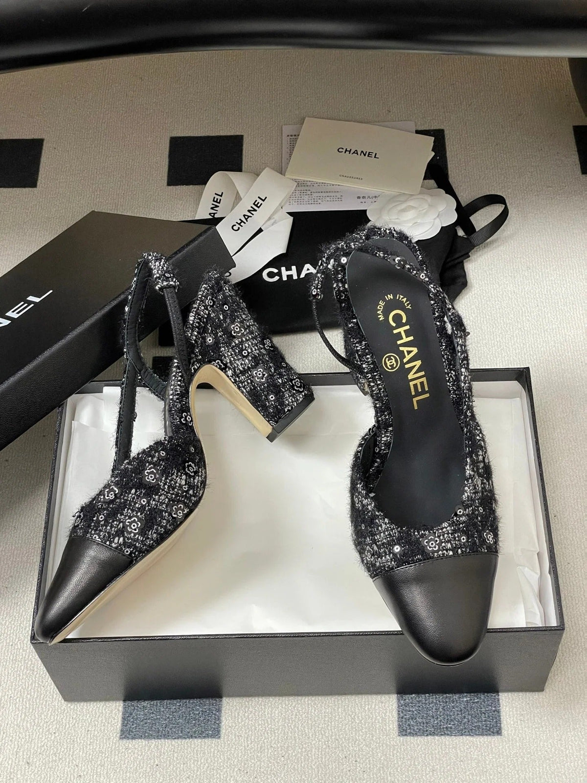 CC 26s Slingback 95 Black Tweed Sheepskin 649418