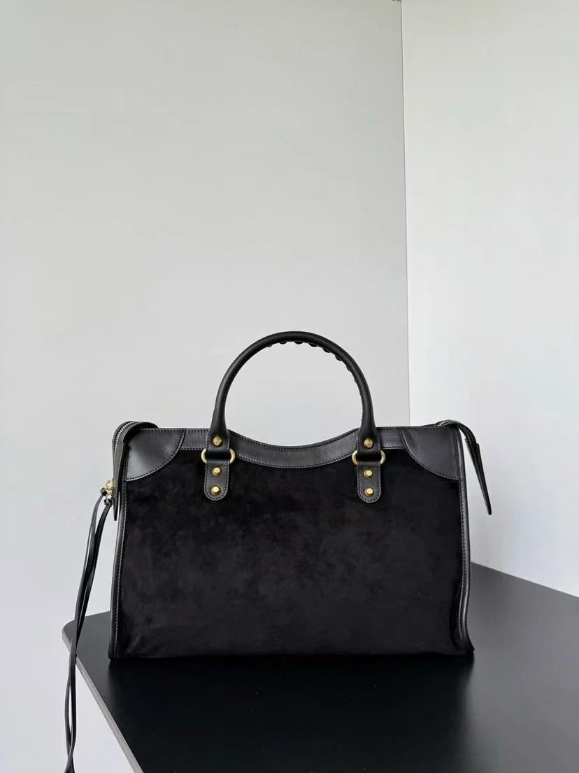 Balenciaga 2026 Le City Bag 37cm Black Suede Leather