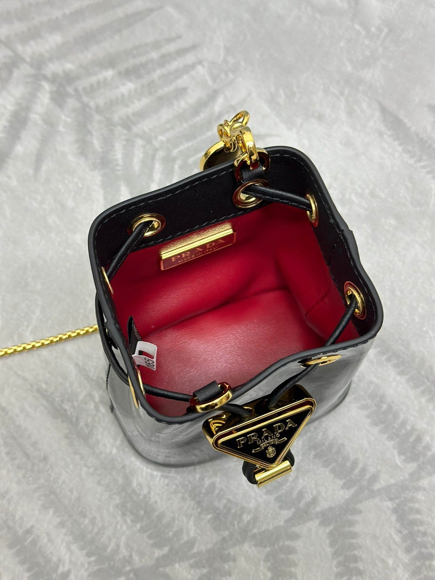 Prada Logo-Plaque Mini Bag Black Patent Leather GHW