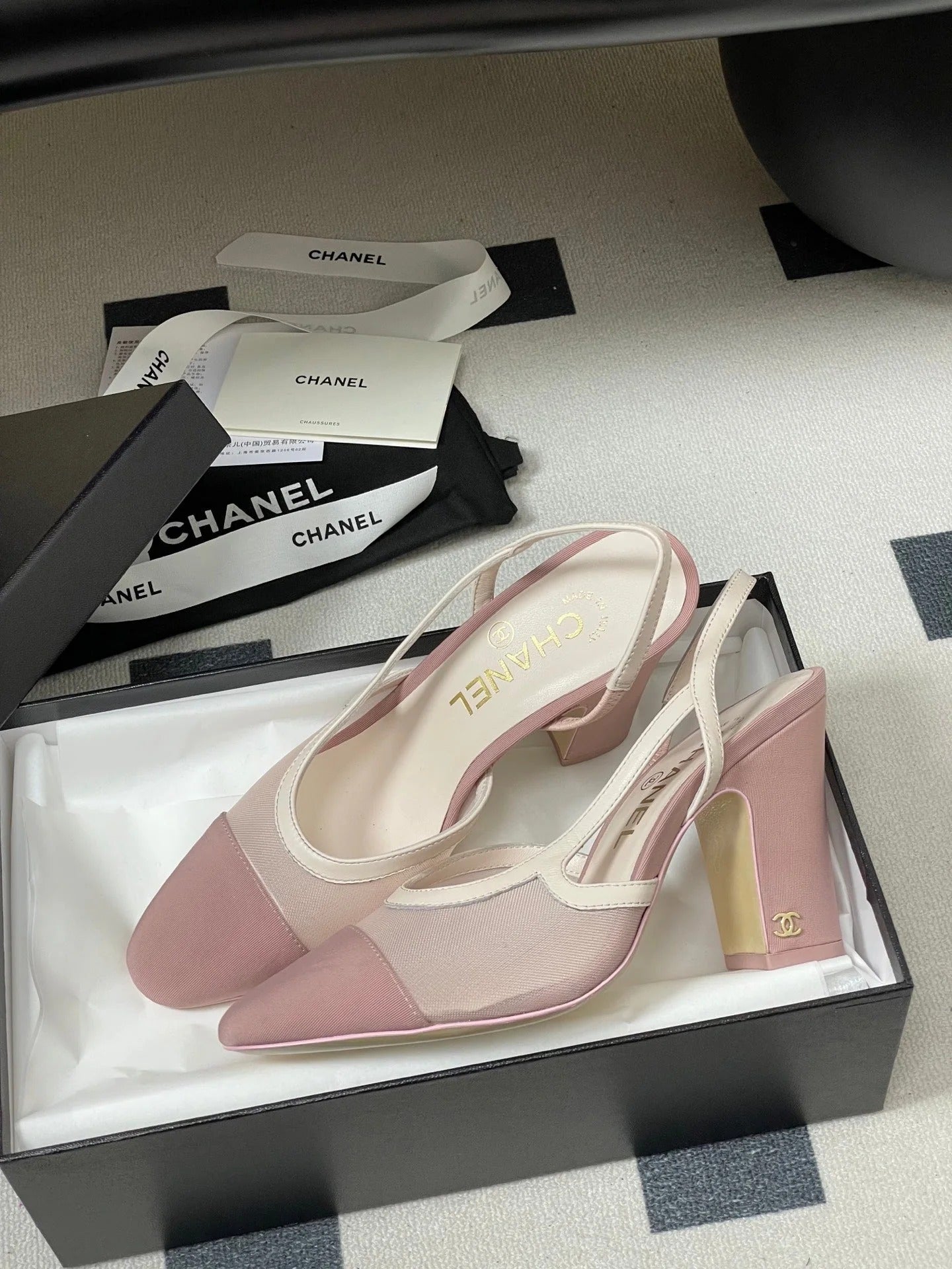 CC 26s Slingback 95 Pink Mesh Fabric Sheepskin 649439