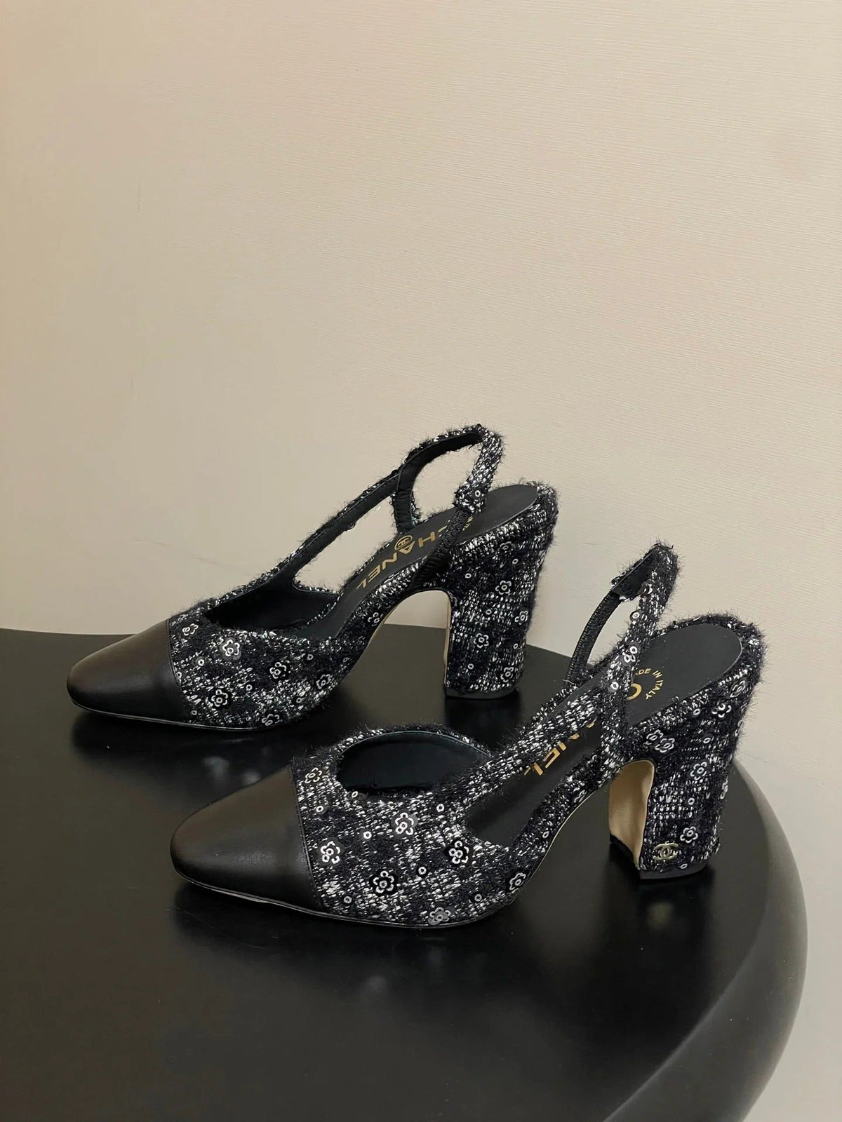 CC 26s Slingback 95 Black Tweed Sheepskin 649418