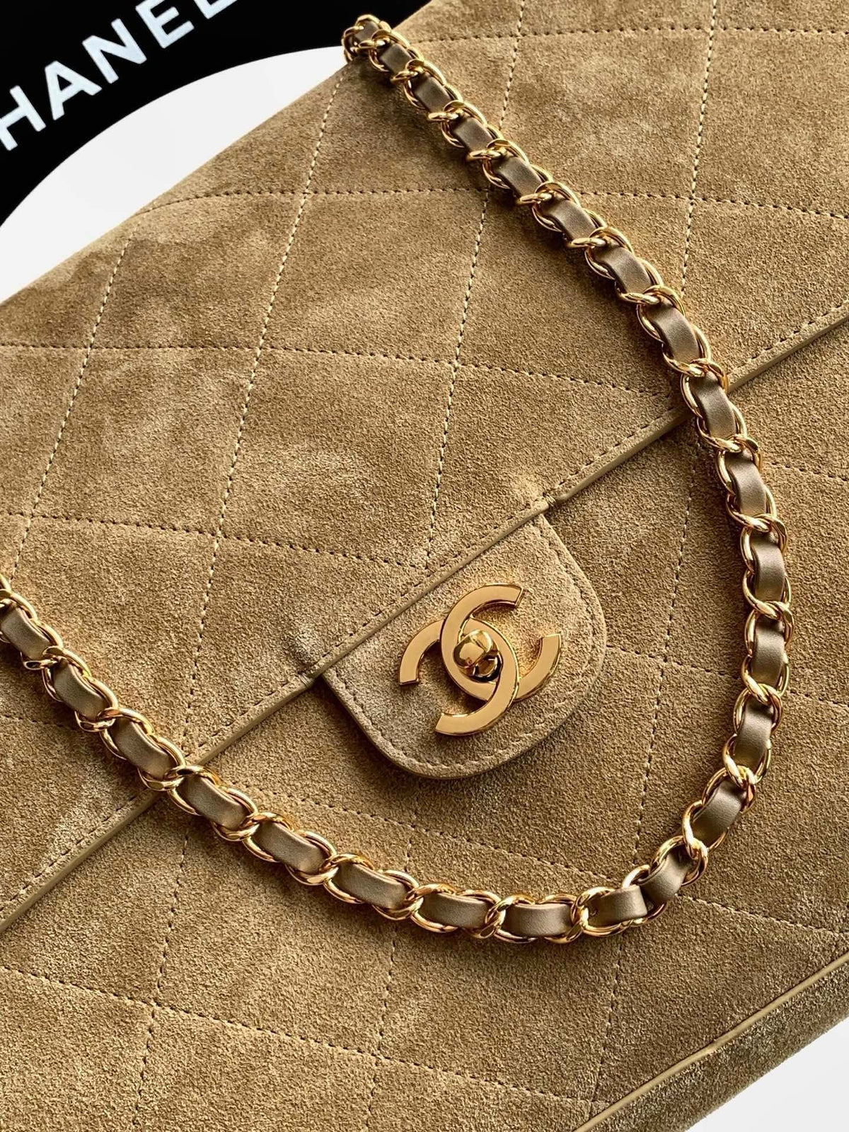 CC 2026 Flap Bag 38.5cm Beige Suede Leather