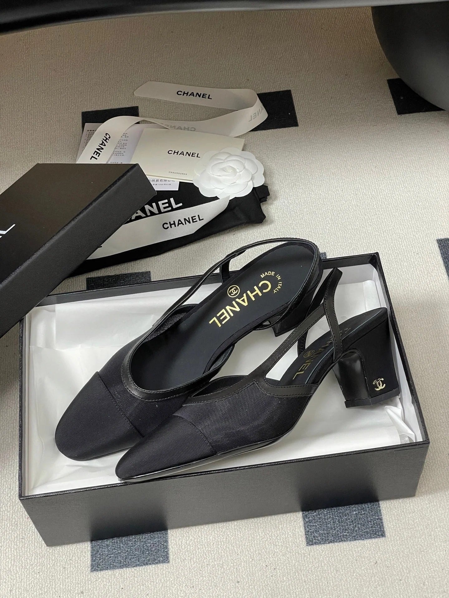 CC 26s Slingback 65 Black Mesh Fabric Sheepskin 649446