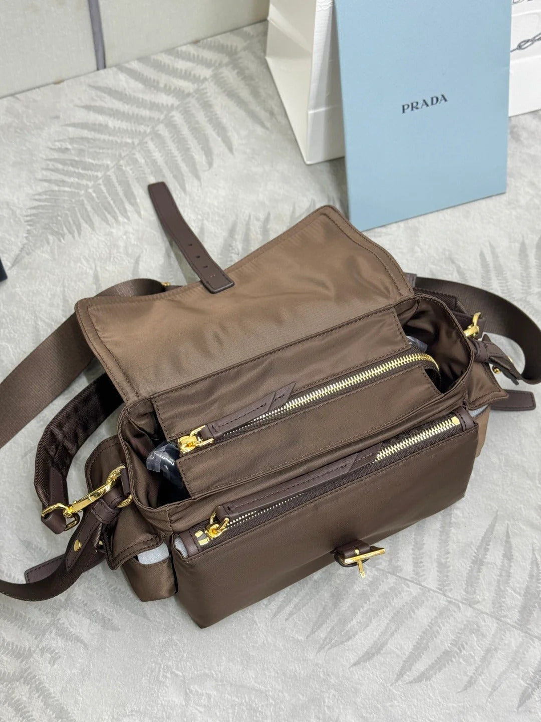Prada 2026 Explore Shoulder Bag 30cm With Flap Sienna Re-Nylon