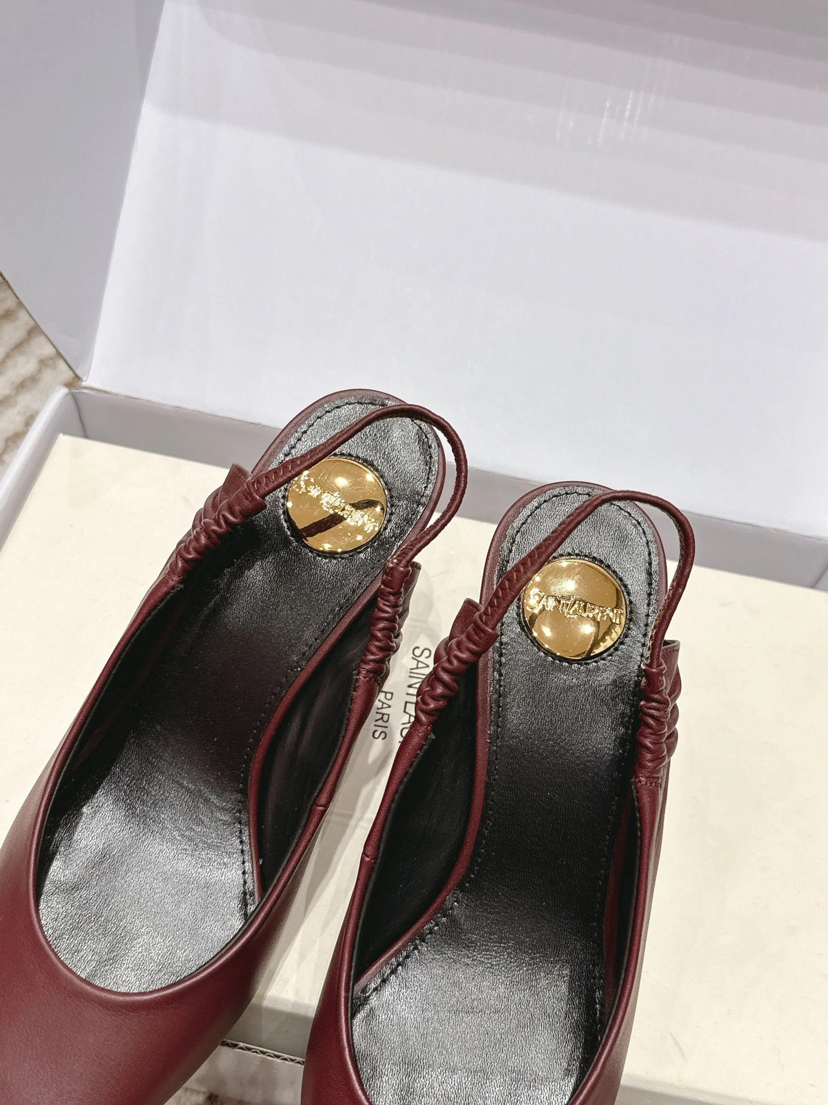 YSL 26ss Slingback 75 Burgundy Sheepskin 654720