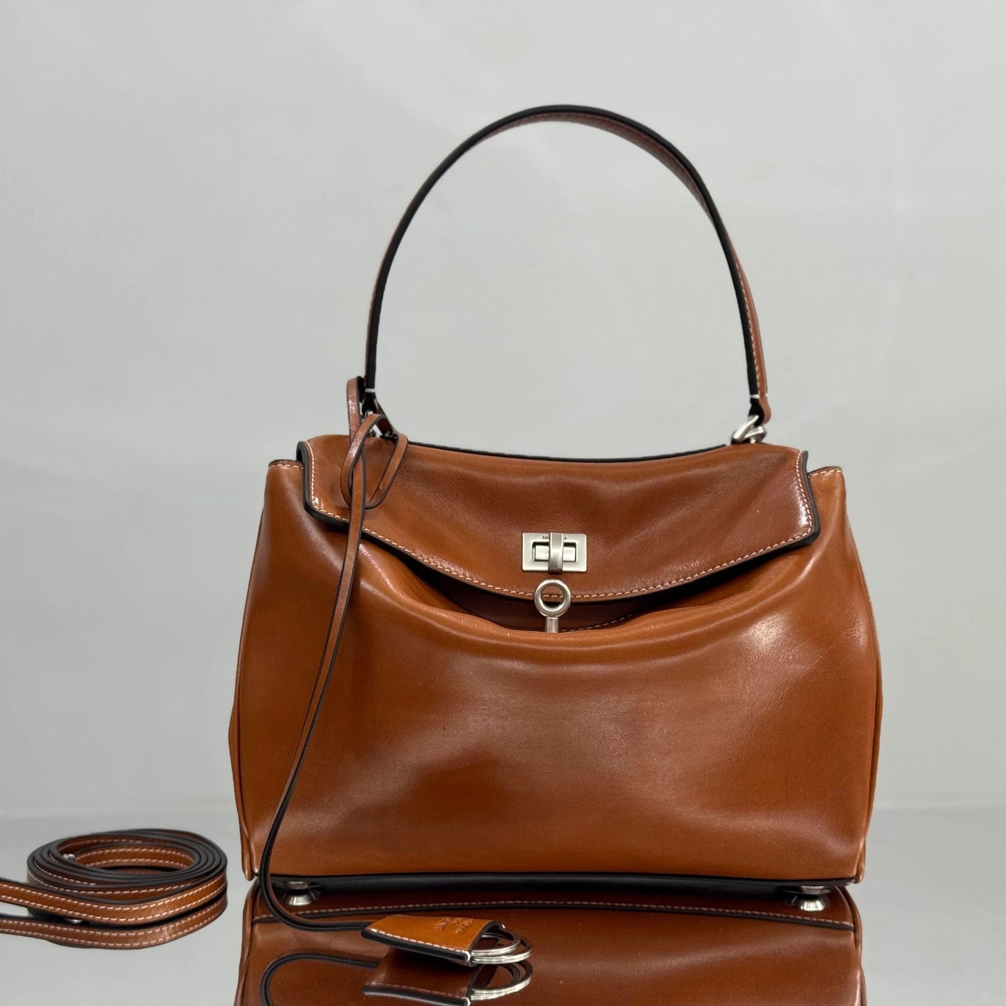Balenciaga Small Bag 29 Camel Brown Cowhide Sliver Hardware