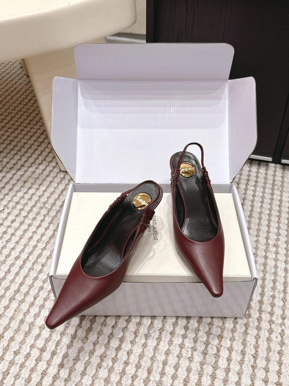 YSL 26ss Slingback 75 Burgundy Sheepskin 654720