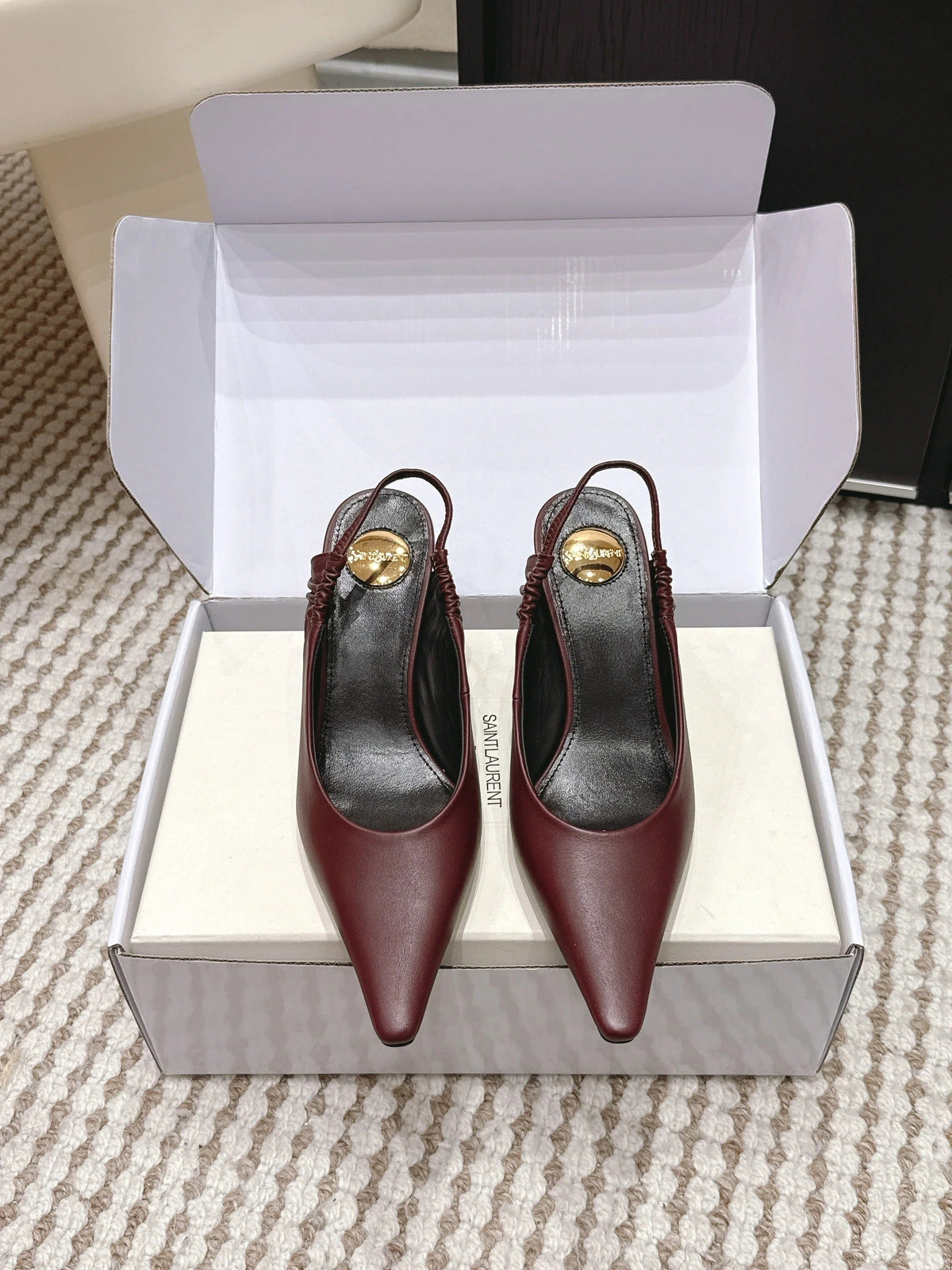 YSL 26ss Slingback 75 Burgundy Sheepskin 654720
