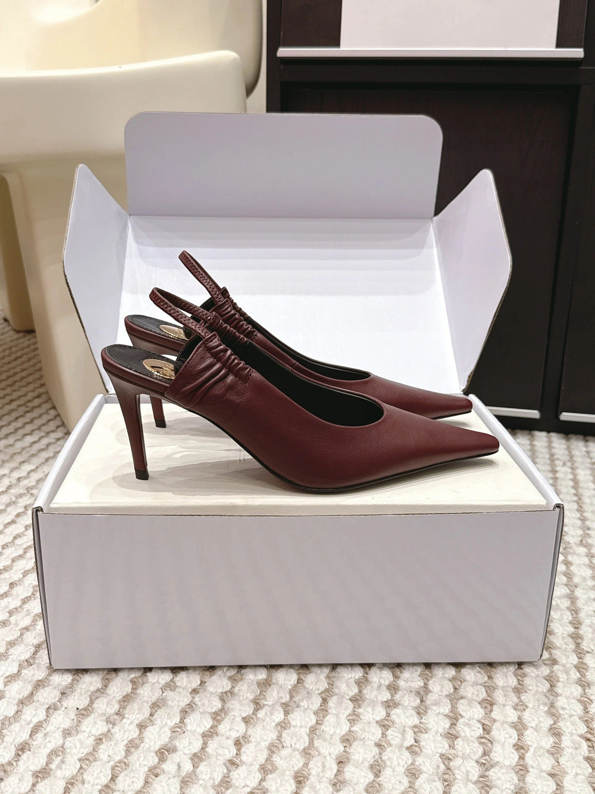 YSL 26ss Slingback 75 Burgundy Sheepskin 654720