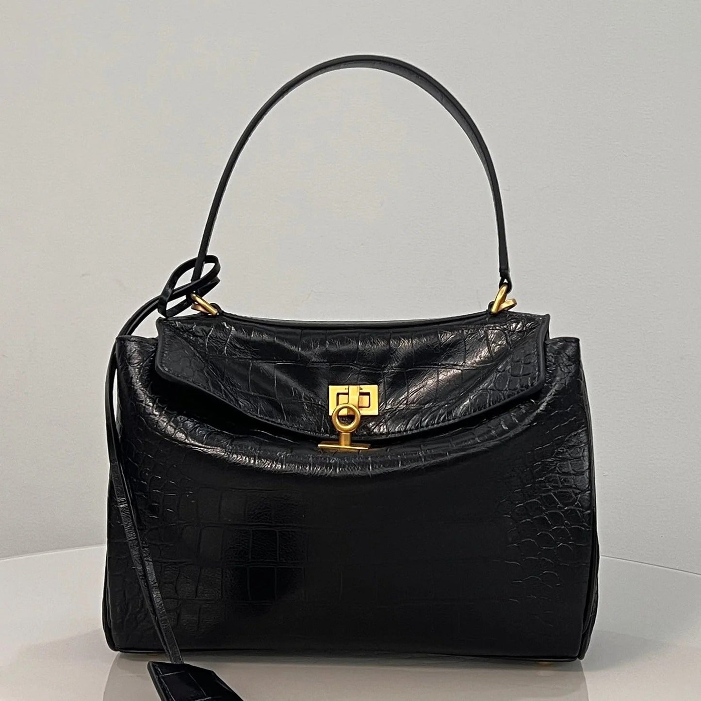 Balenciaga Small Rodeo Bag 29 Black Crocodile Skin Gold Hardware
