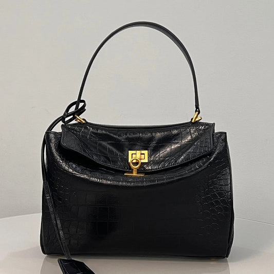Balenciaga Small Rodeo Bag 29 Black Crocodile Skin Gold Hardware