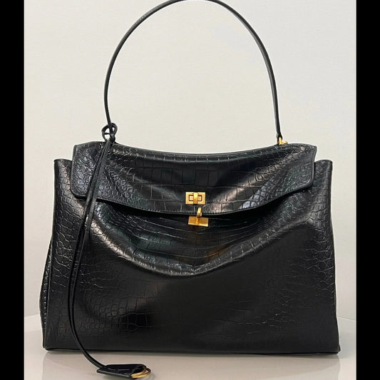Balenciaga Large Rodeo Bag 40 Black Crocodile Skin Gold Hardware