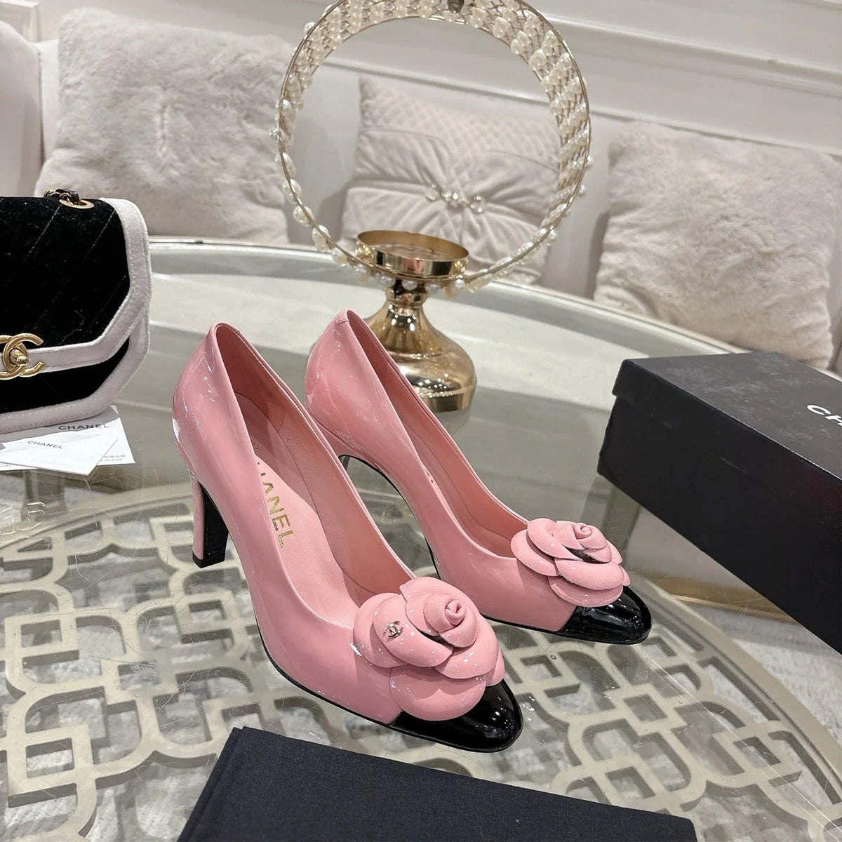 CC 26s High Heels Pump 85 Pink Black Patent Leather 627002