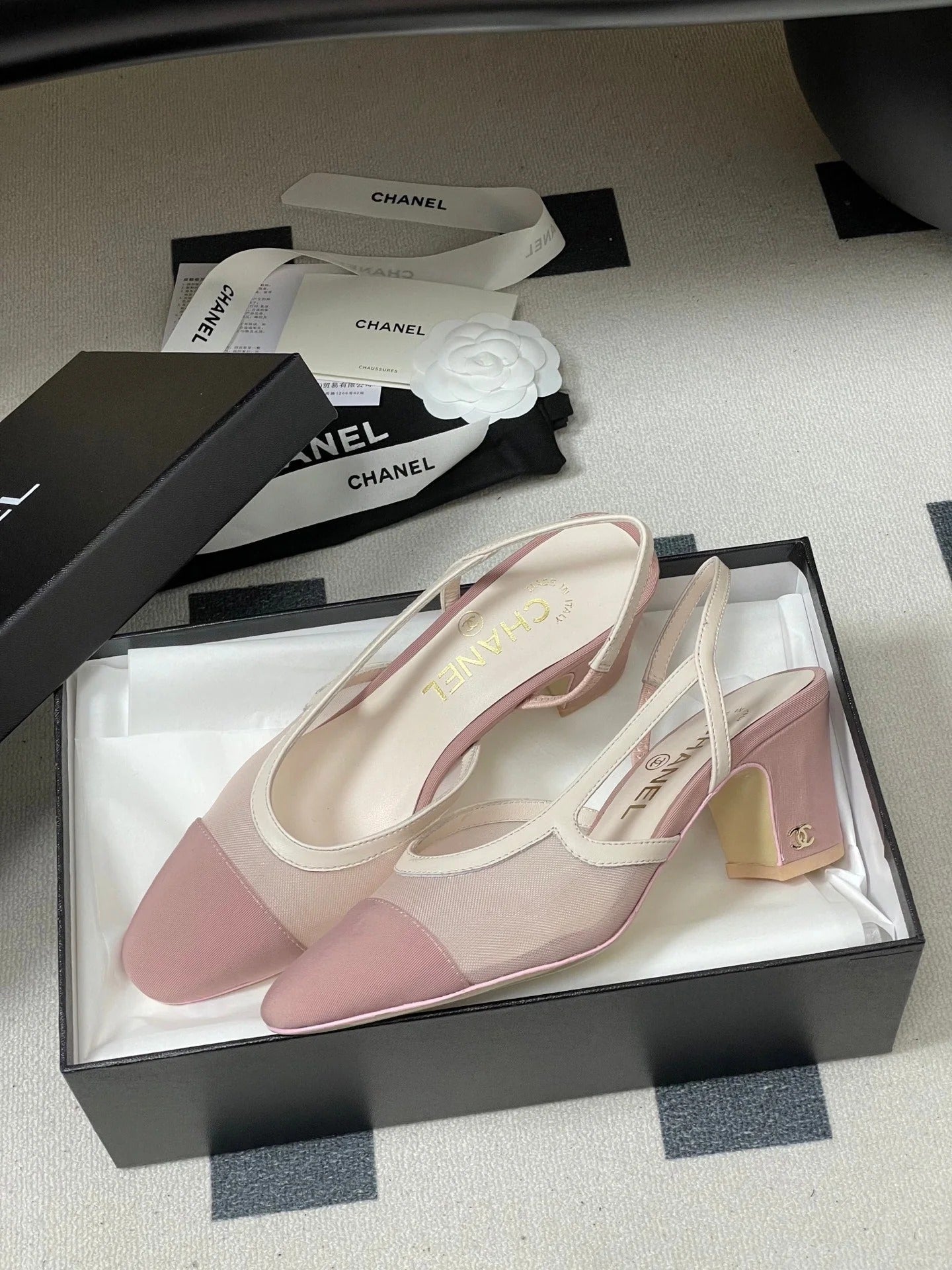 CC 26s Slingback 65 Light Pink Mesh Fabric Sheepskin 649443