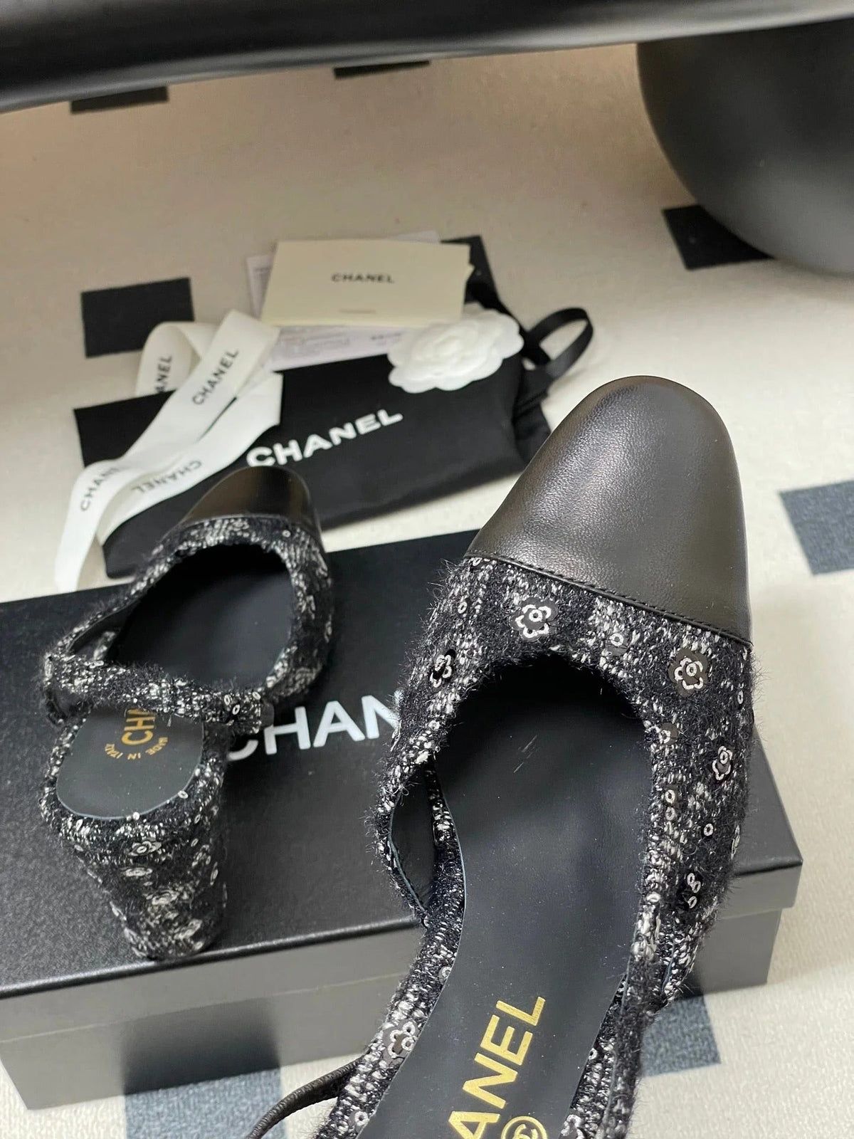 CC 26s Slingback 95 Black Tweed Sheepskin 649418